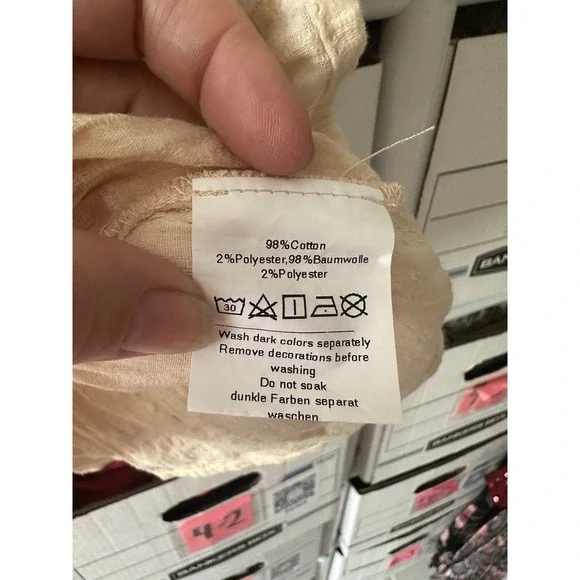 Women’s Cream Peasant Blouse with Brown Sleeve Accents - Picture 8 of 8